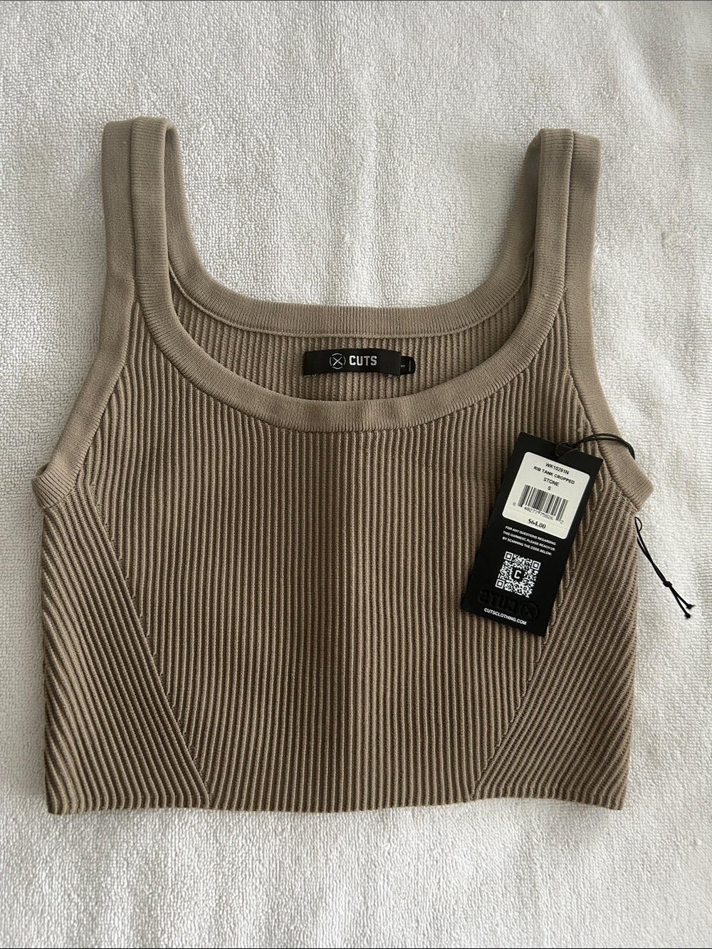 CUTS Ribbed Crop Tank Top in Stone